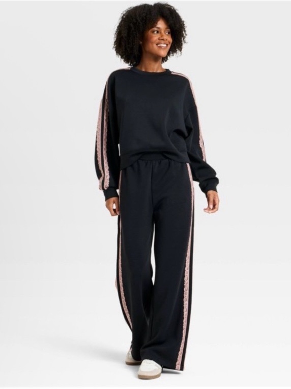 all in motion Lounge Set Black Wide-Leg Track Pants with Side Stripe